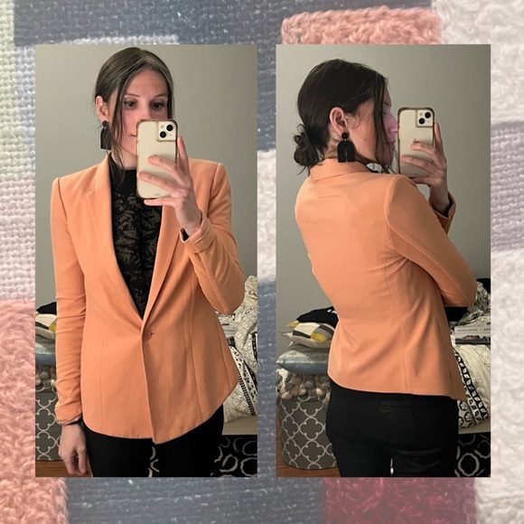 BCBGMaxAzria β’ peach moto open blazer jacket with knit stretch panels - Picture 15 of 16